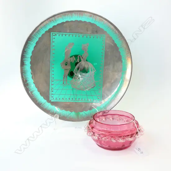 2 BOWLS; MURANO 325MM DIA & CRANBERRY 2 CHIPPED EGDES