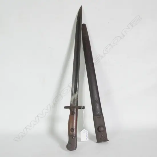 OLD MILITARY BAYONET IN LEATHER SCABBARD