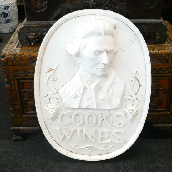 WHITE PAINTED WOODEN COOKS WINE SIGN H. 820MM
