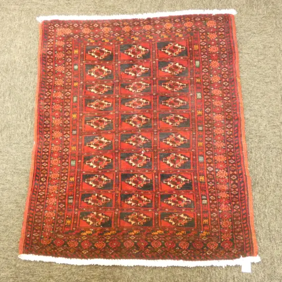 #181G PERSIAN TORKAMAN HAND KNOTTED WOOL PILE RUG 850 X 700MM