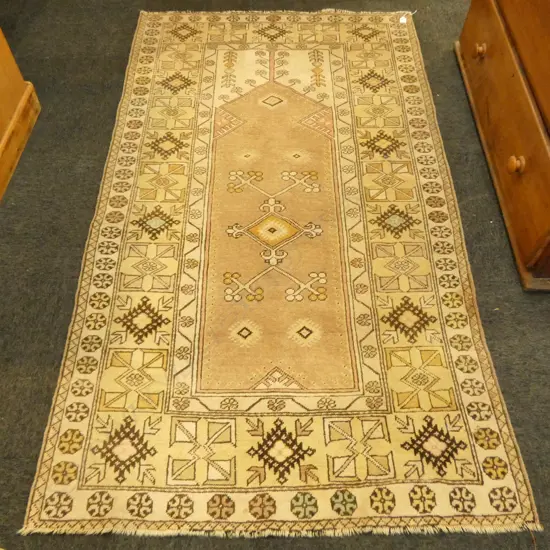 HAND KNOTTED ALL WOOL RUG 1960 X 1200MM FADED