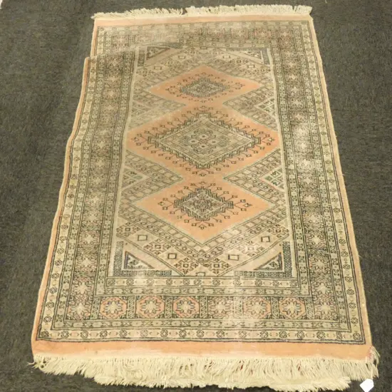 HAND KNOTTED WOOL PILE RUG 1450 X 960MM WORN