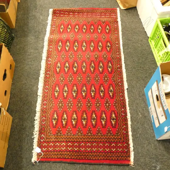 #174G PERSIAN TORKAMAN HAND KNOTTED WOOL PILE RUG 1330 X 550MM