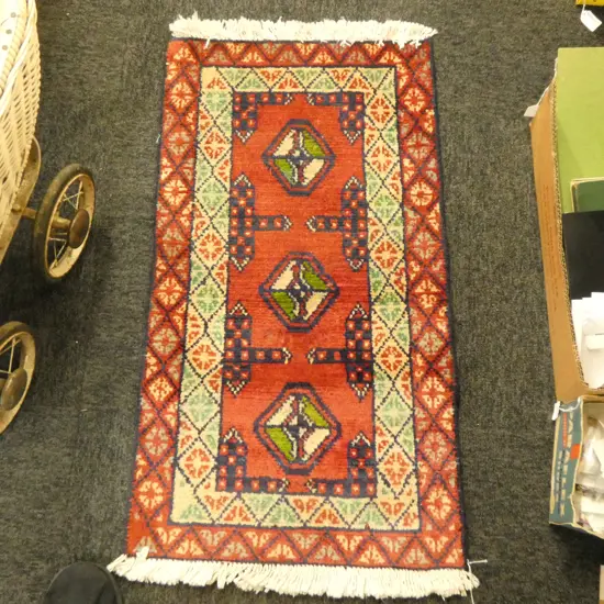 #249C PERSIAN TORKAMAN HAND KNOTTED ALL WOOL RUG 820 X 450MM