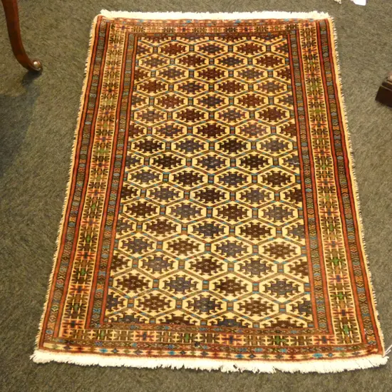 #23A PERSIAN TORKAMAN HAND KNOTTED WOOL PILE RUG 1030 X 700MM