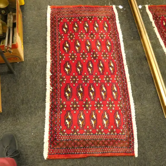 #105A PERSIAN TORKAMAN HAND KNOTTED ALL WOOL RUG 1330 X 600MM