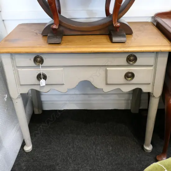 ENGLISH PAINTED PINE CABRIOLE LEG WRITING TABLE H. 690MM W. 850MM