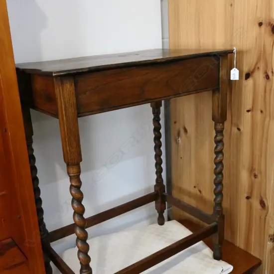 TALL OAK OCCASIONAL TABLE, BARLEY TWIST LEGS, W. 610 X 390MM H. 755MM