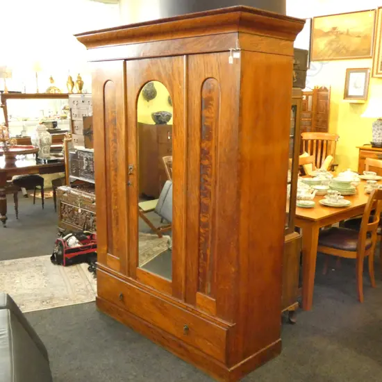 LARGE KAURI COLONIAL WARDROBE, MIRROR DOOR. W.1340 X 475MM H 2030MM