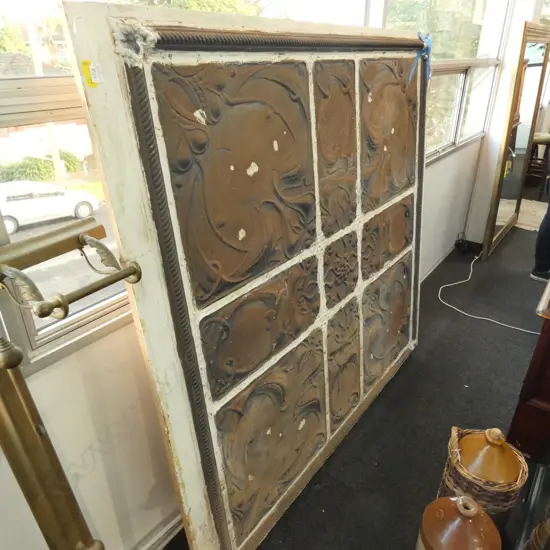 LARGE ART NOUVEAU TIN CEILING PANEL EX SIR HENRY KELLIHER HOUSE VIC AVE REMUERA 1710 X 1820MM