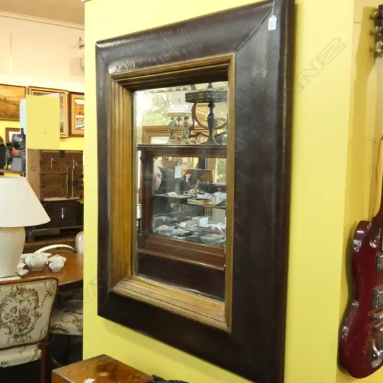 LARGE LEATHER FRAMED MIRROR, W. 1120 X 895MM