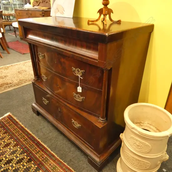 GERMAN MAHOGANY SMALL CHEST OF DRAWERS, W. 845 X 440MM, H. 865MM