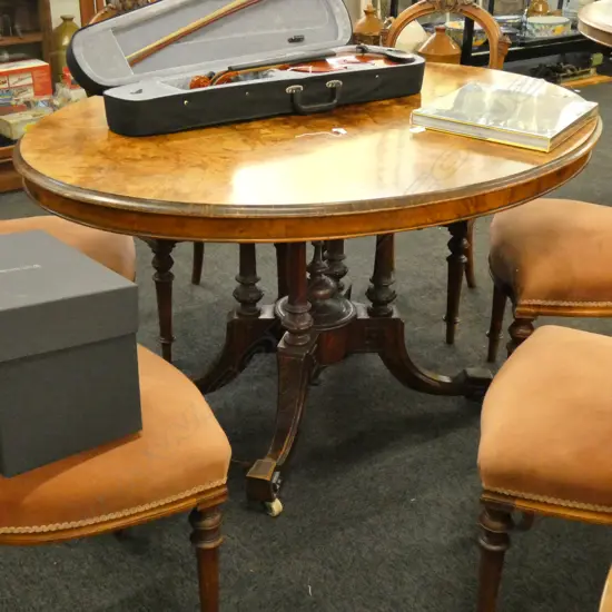 VICTORIAN BURR WALNUT LOO TABLE L. 1360MM