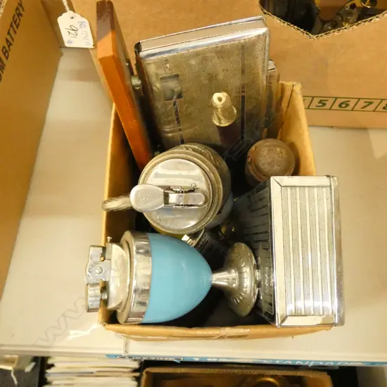 BOX LOT ASST. CIGARETTE CASES, LIGHTERS