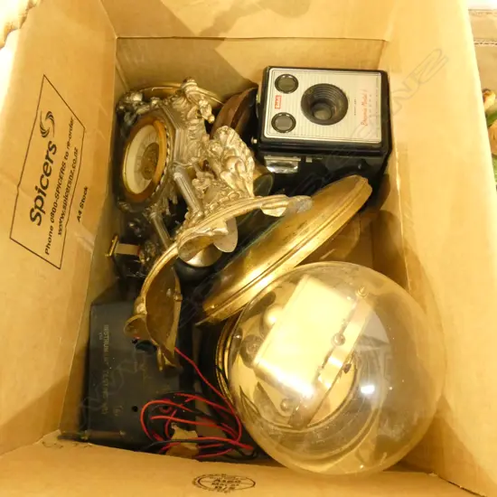 BOX LOT CLOCKS, CAMERAS ETC