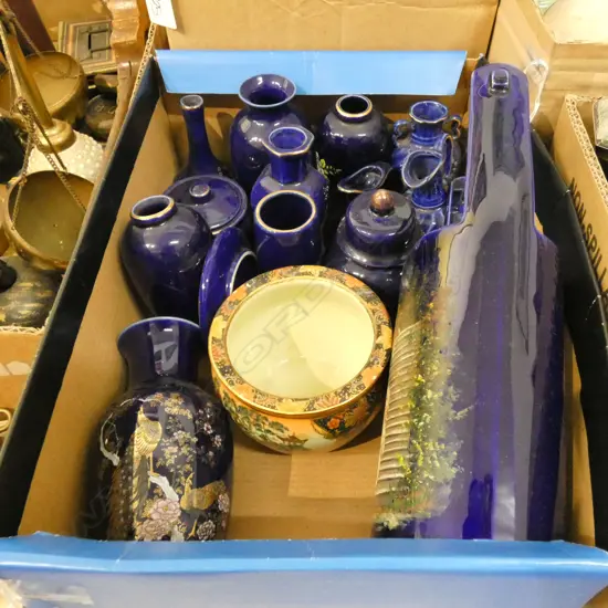 BOX LOT BLUE CERAMICS 