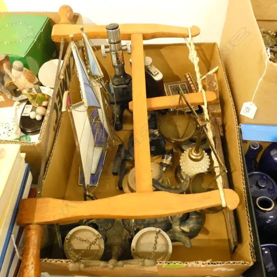 BOX LOT TOOLS, SCALES, MICROSCOPES ETC