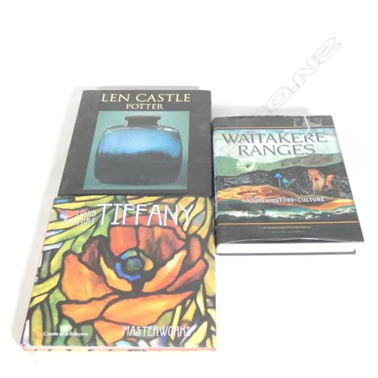 3 BOOKS; LEN CASTLE POTTER, WAITAKERE RANGES, LOUIS COMFORT TIFFANY