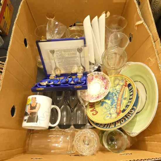BOX LOT ASST. GLASSWARE ETC