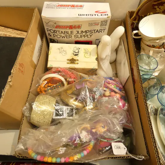 BOX LOT, TOYS, JEWELLERY, ETC..