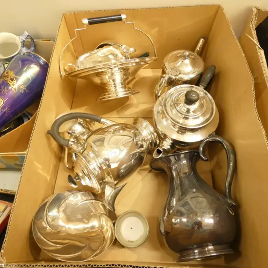 LARGE BOX ASSORTED SILVER PLATE