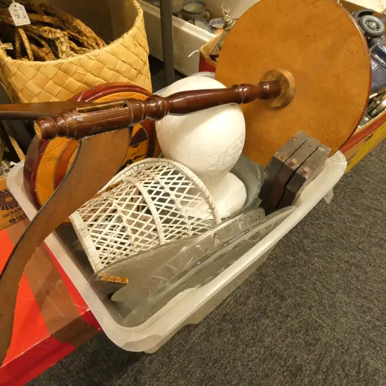 BOX LOT GLASS PLATES, SIDE TABLE, STOOL