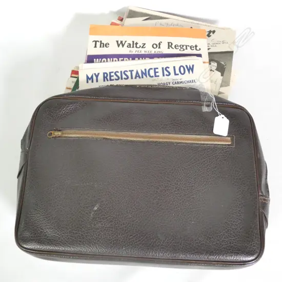 LEATHER SATCHEL OF OLD SHEET MUSIC