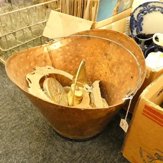 COPPER BUCKET + ASST BRASSWARE