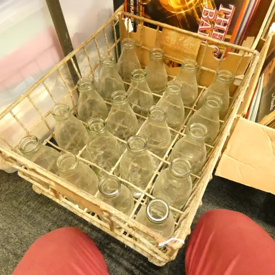 TRAY OF VINTAGE  MILK BOTTLES 