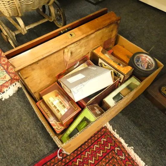 BOX LOT MODEL VEHICLES, WOODEN BOXES