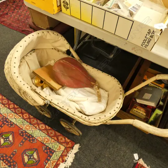 VINTAGE PRAM + VICTORIAN UNDERGARMENTS, BOXING BAG, VASE, FRAME, CUP