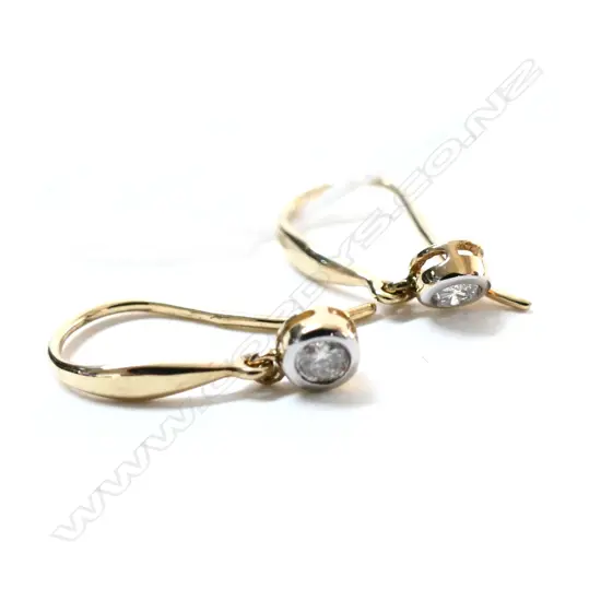 PR 9CT Y/GOLD 2 DIAMOND DROP EARRINGS