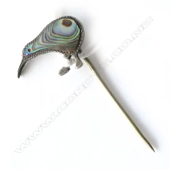 Kiwi NZ pin, looks like silver and Paua shell, c.1950's