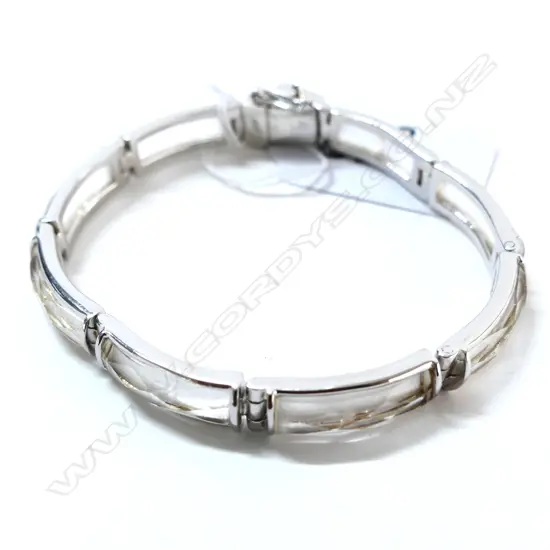 SILVER & FACETED GLASS/CRYSTAL BRACELET 18.8gm
