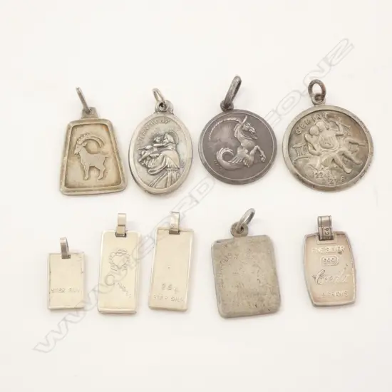 8 Sterling silver pendants, mainly star signs