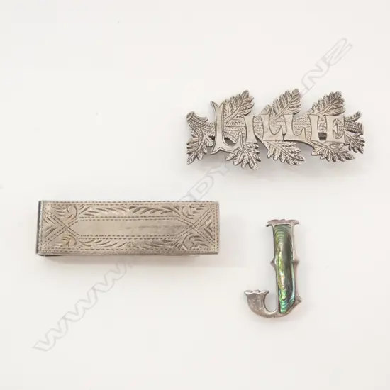2 C.1900 STG SILVER BROOCHES + TIE BAR 29 GRAMS TOTAL