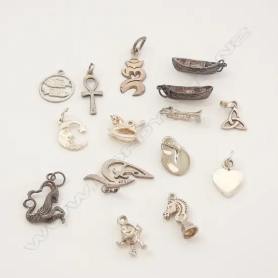 Sterling silver charms, 15 items