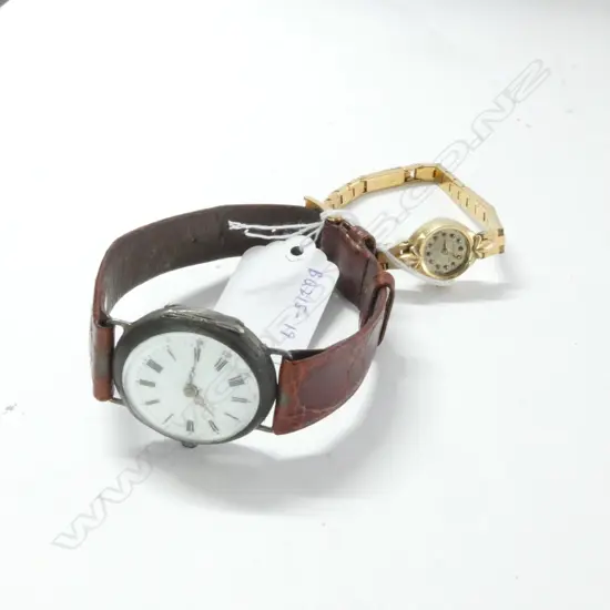 2 x OLD WRIST WATCHES. 1 IN 800 SILVER. A.F.