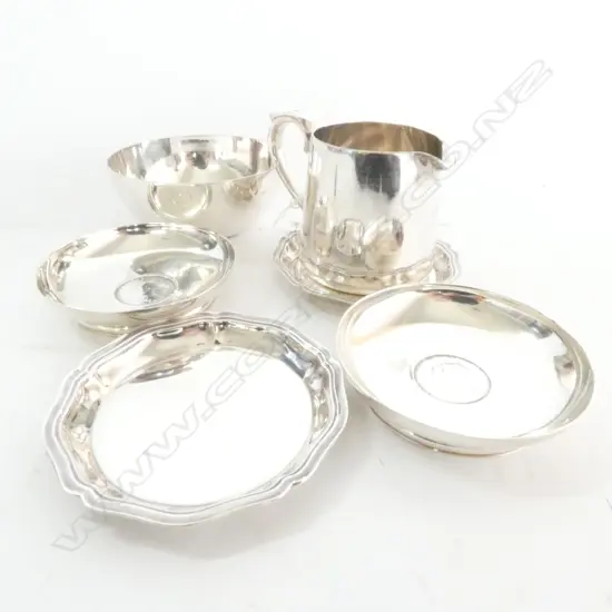 2 PRS PIN DISHES; WEIGHTED STG SILVER B'HAM 1936, PR CHRISTOFLE E.P + JUG AND BOWL