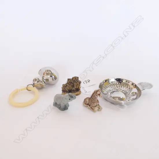 VINTAGE FRENCH WINE PORRINGER/TEETHING RATTLE+ 3 WADE WHIMSIES