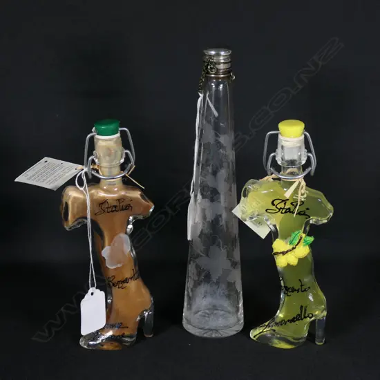 PR STG SILVER POSEY VASES B'HAM 1911 243 GRAMS WEIGHTED H. 150MM + TALL ETCHED GLASS PERFUME BOTTLE