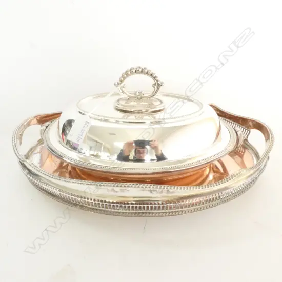 SHEFFIELD PLATE TRAY L. 370MM + EP VEGETABLE TUREEN W. LINERS
