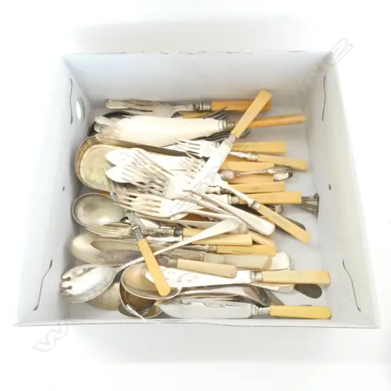 BOX OF ASSORTED SILVER & PLATE CUTLERY
