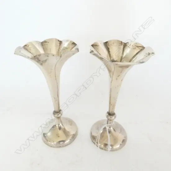 PAIR OF STERLING SILVER BUD VASES LONDON 1900  (WEIGHTED BASES)