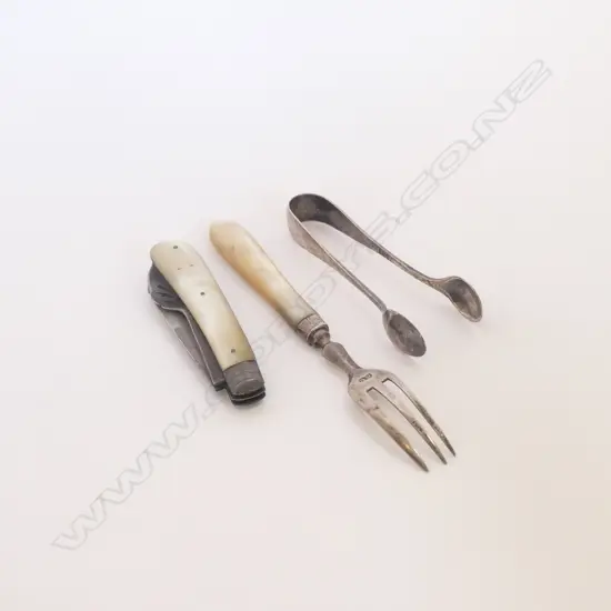 SILVER TONGS/OYSTER FORK/KNIFE & SPOON SET
