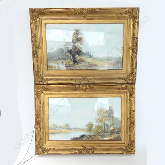 PAIR OF 19THC ENGLISH OIL PAINTINGS - COUNTRY SCENES GILT FRAMES (garage sale)