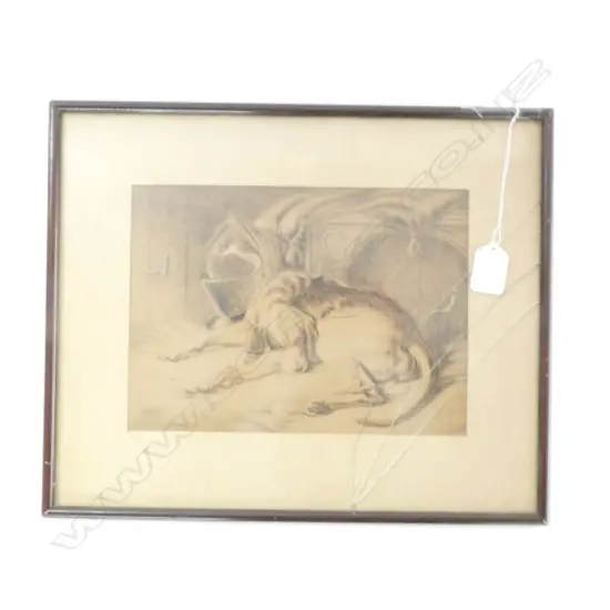 FRAMED SKETCH OF DOG, C1880. (DAMAGE TO GLASS) W. 245 X 180MM 
