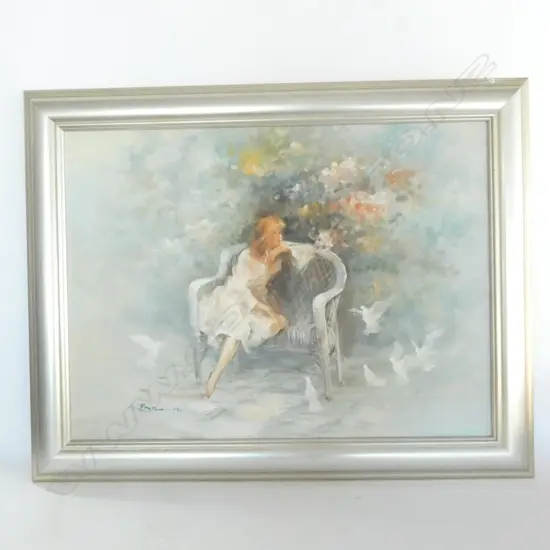 BEN HO WOMAN WITH DOVES OIL 440 X 600MM