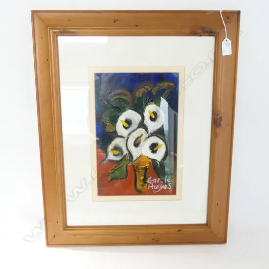 CAROLE HUGHES WHITE LILIES OIL ON BOARD 290 X 190MM