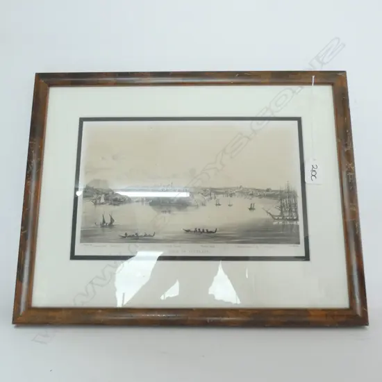 FRAMED P.J. HOGAN BOOKPLATE - OLD VIEW OF AUCKLAND